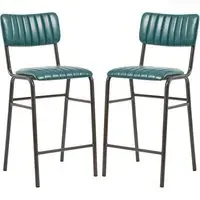 Toulouse Mid Bar Stools with Ribbed Pattern - Teal, Faux Leather