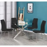 Toulouse Round Dining Table with 4 Opal Chairs - Black, Glass