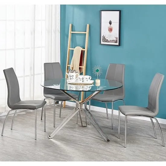 Toulouse Round Dining Table with 4 Opal Chairs - Grey, Glass