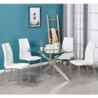 Toulouse Round Dining Table with 4 Opal Chairs - White, Glass