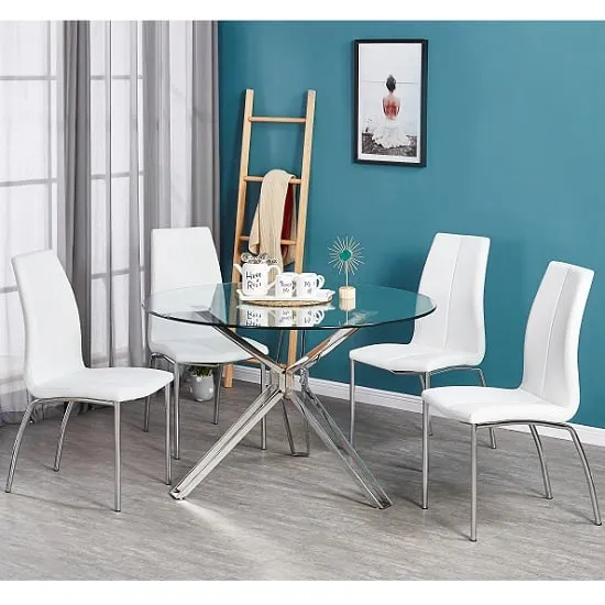 Toulouse Round Dining Table with 4 Opal Chairs - White, Glass
