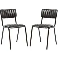 Toulouse Stacking Bar Chairs In Pair - Black, Faux Leather