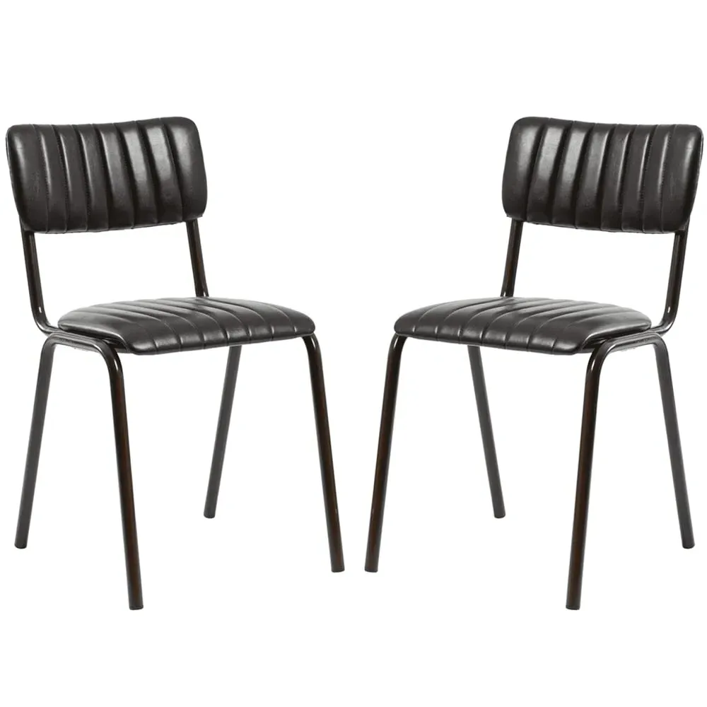 Toulouse Stacking Bar Chairs In Pair - Black, Faux Leather