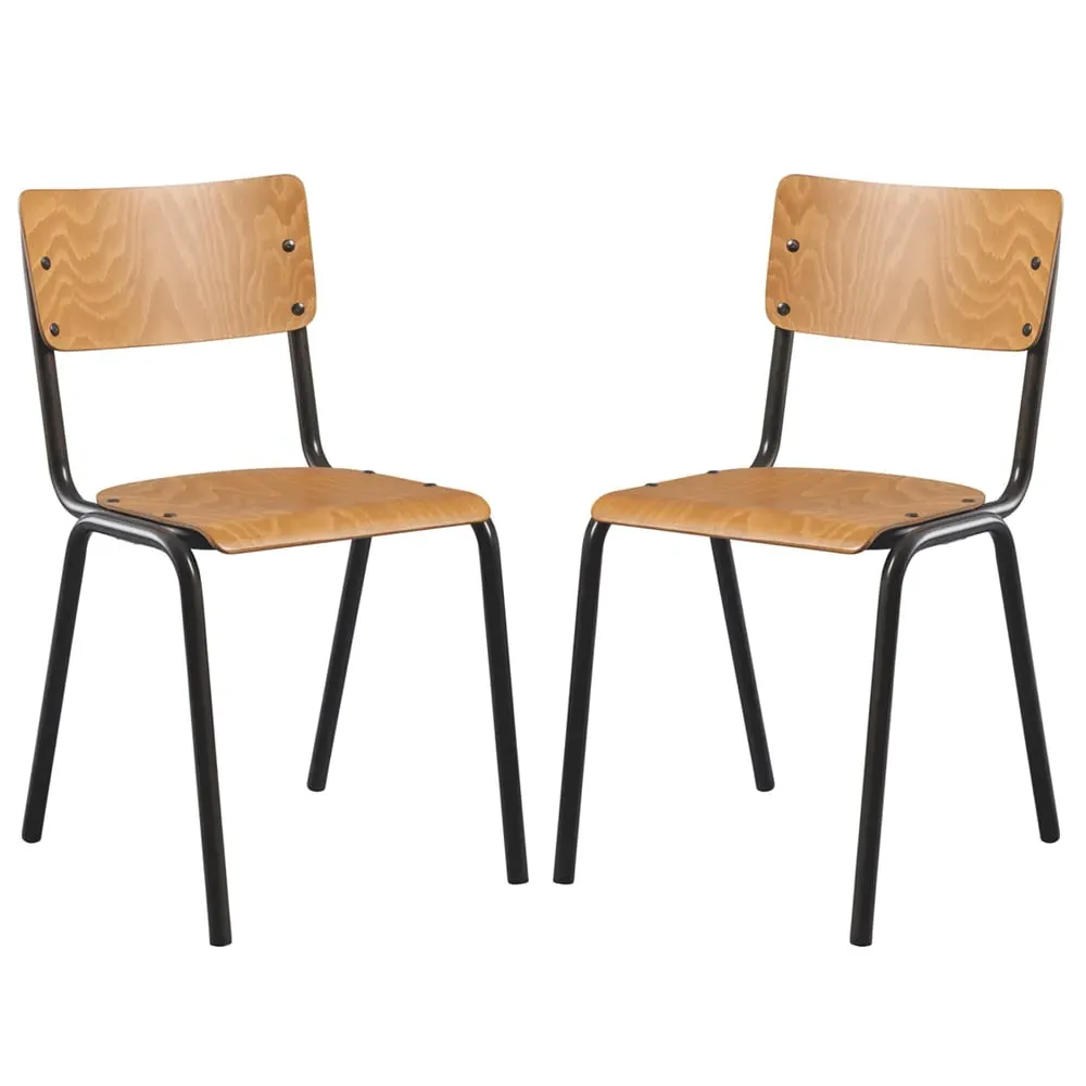 Toulouse Stacking Bar Chairs In Pair - Oak, Wood