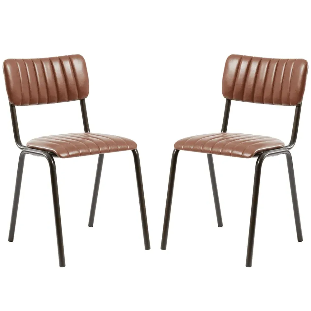 Toulouse Stacking Bar Chairs In Pair - Tan, Faux Leather