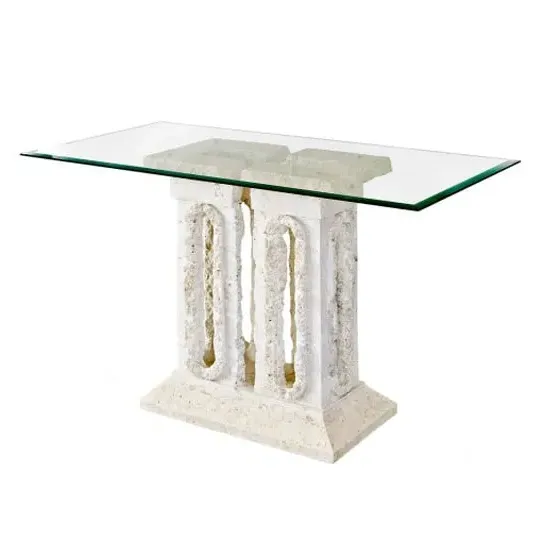 Tower Macatan Stone Console Table with Glass Top - Cream
