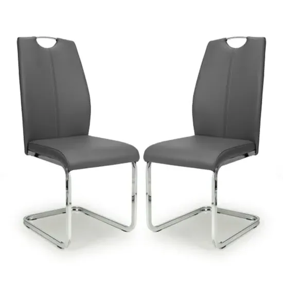 Towson Dining Chairs in Pair - Grey, Leather