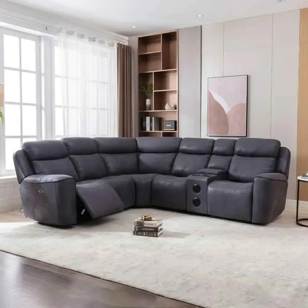Toxen L-Shaped Electric Recliner Corner Sofa - Grey, Faux Leather product