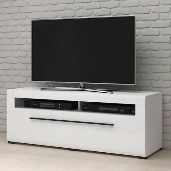 Trail High Gloss TV Stand with Drawer and LED - White