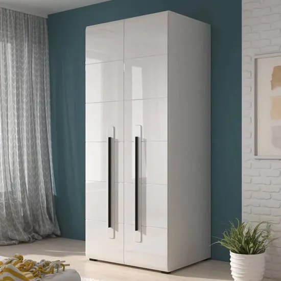 Trail High Gloss Wardrobe with 2 Doors - White