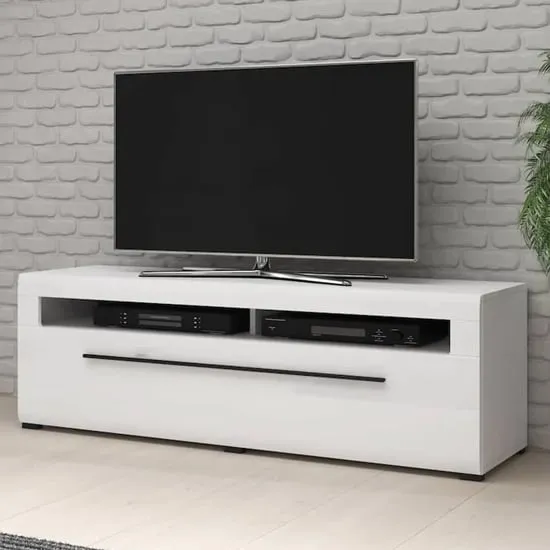 Trail High Gloss Wide TV Stand with Drawer - White
