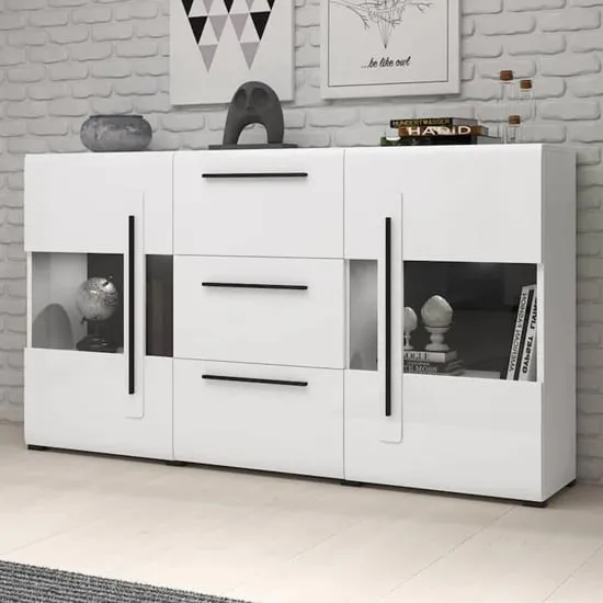 Trail Sideboard with 2 Doors 3 Drawers LED - White