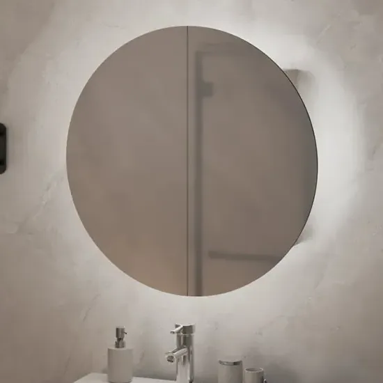 Trail Small Mirrored Bathroom Cabinet with LED - White, Engineered Wood product