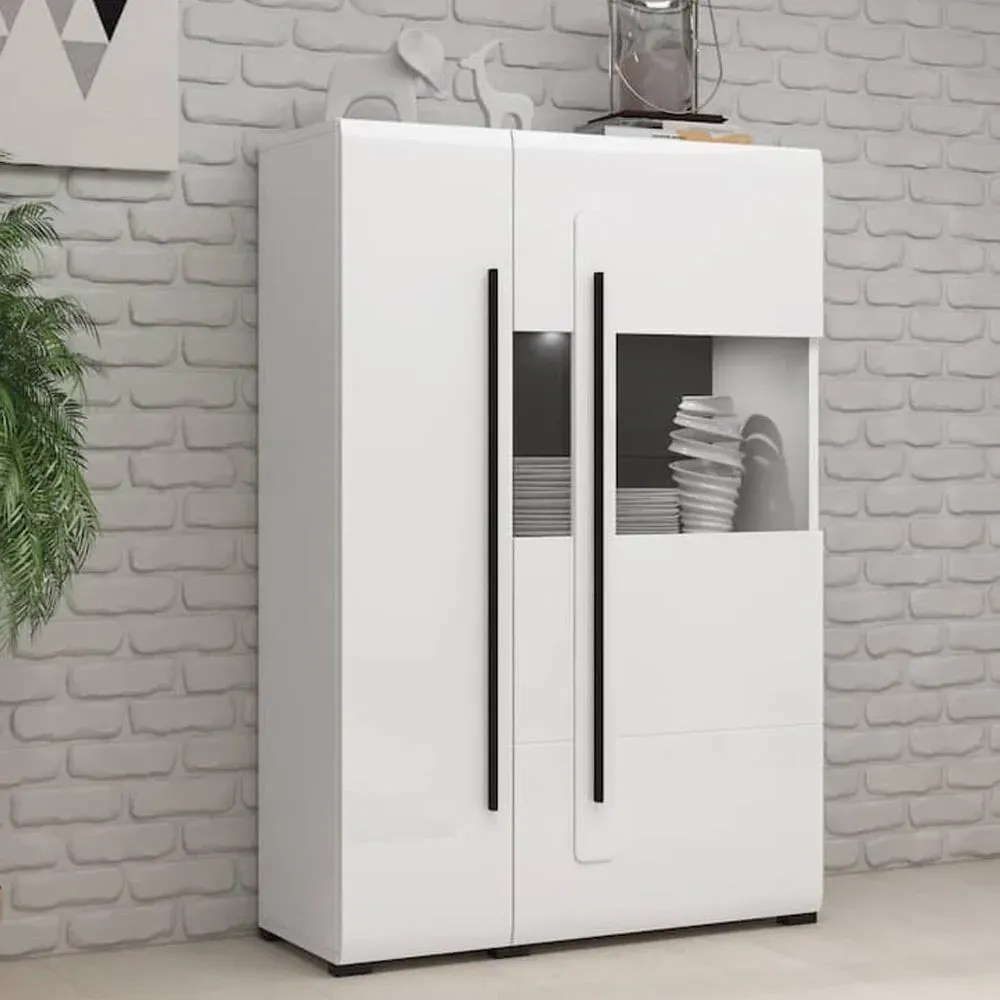 Trail Wide Display Cabinet with LED - White, High Gloss