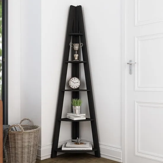 Travis Corner Ladder Shelving Unit - Black, MDF image