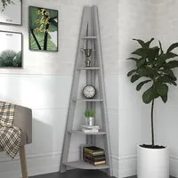 Travis Corner Ladder Shelving Unit - Grey, MDF