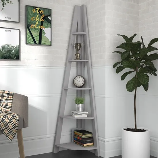 Travis Corner Ladder Shelving Unit - Grey, MDF
