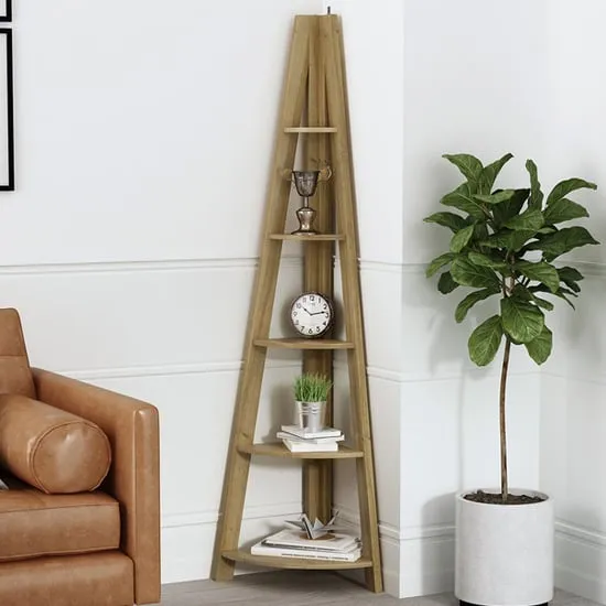 Travis Corner Ladder Shelving Unit - Oak, MDF
