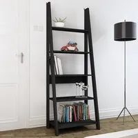 Travis Ladder Bookcase with 4 Shelves - Black, MDF