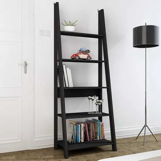 Travis Ladder Bookcase with 4 Shelves - Black, MDF image