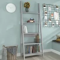 Travis Ladder Bookcase with 4 Shelves - Grey, MDF