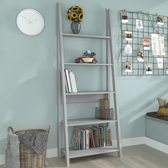 Travis Ladder Bookcase with 4 Shelves - Grey, MDF