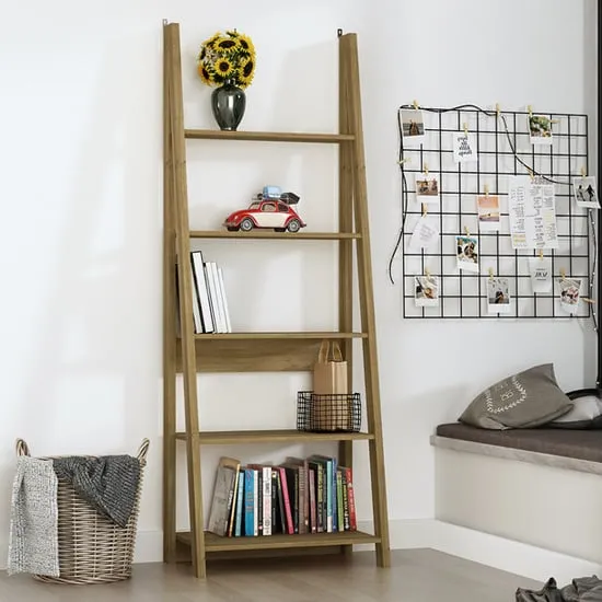 Travis Ladder Bookcase with 4 Shelves - Oak, MDF