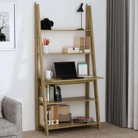 Travis Ladder Laptop Desk with 3 Shelves - Oak, MDF