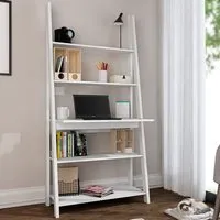 Travis Ladder Laptop Desk with 3 Shelves - White, MDF