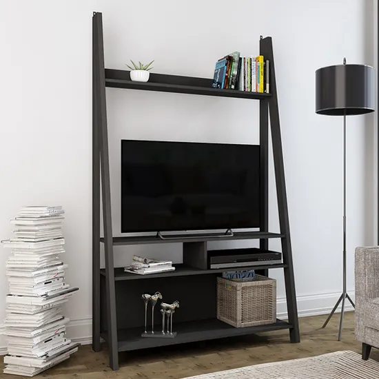 Travis Ladder TV Stand with 3 Shelves - Black, MDF