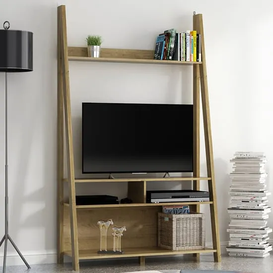 Travis Ladder TV Stand with 3 Shelves - Oak, MDF