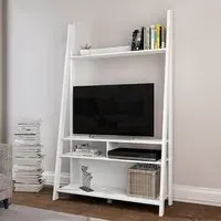 Travis Ladder TV Stand with 3 Shelves - White, MDF