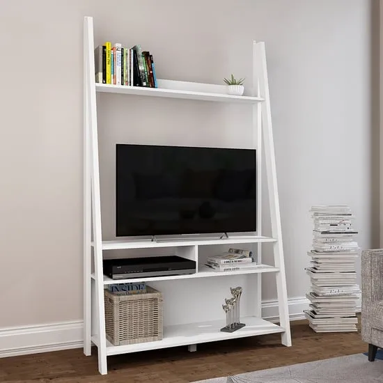 Travis Ladder TV Stand with 3 Shelves - White, MDF