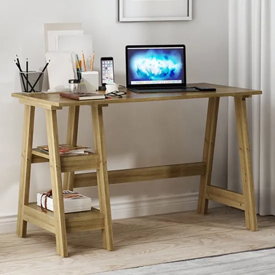 Travis Laptop Desk with 2 Shelves - Oak, MDF