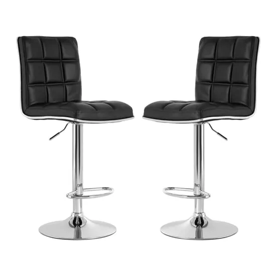 Treno Bar Chairs with Chrome Base - Black, Faux Leather