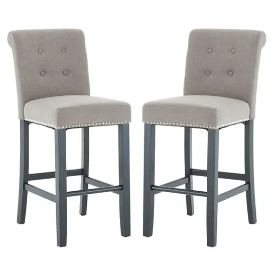 Trento Bar Chairs Button Tufted (Pair) - Natural, Linen product