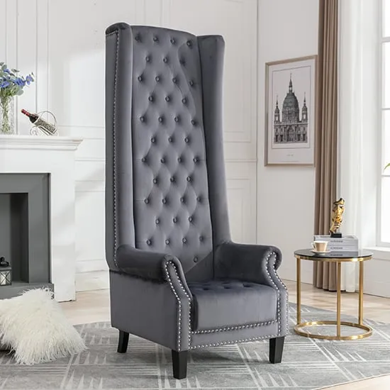 Trento Tall Porter Chair - Grey, Velvet