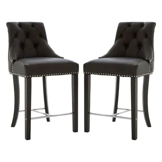 Trento Upholstered Bar Chairs Pair - Black, Faux Leather