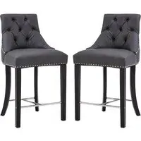 Trento Upholstered Bar Chairs Pair - Grey, Faux Leather