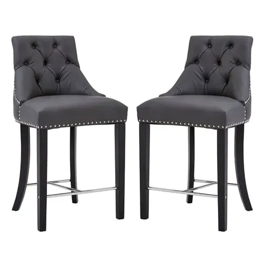 Trento Upholstered Bar Chairs Pair - Grey, Faux Leather