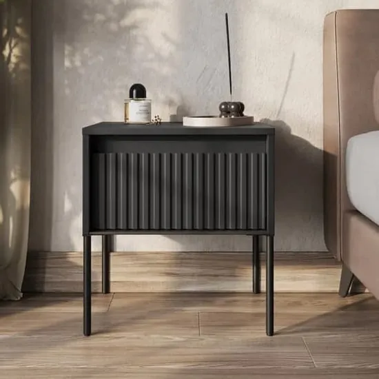 Trier Bedside Cabinet with Drawer - Matt Black