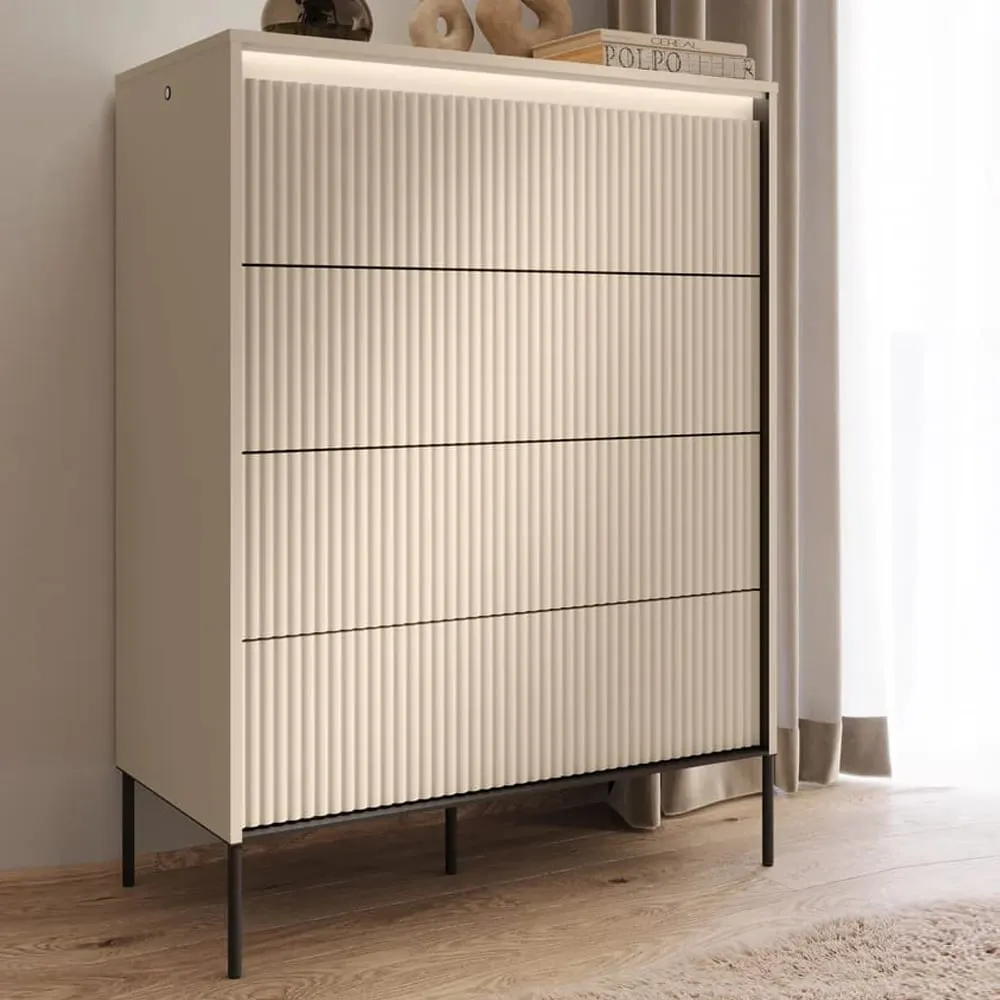 Trier Chest of 4 Drawers with LED - Beige