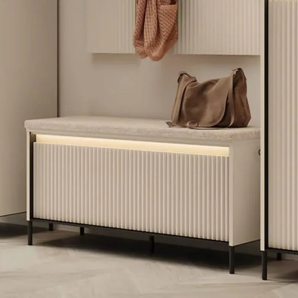 Trier Hallway Seating Bench with Storage and LED - Beige