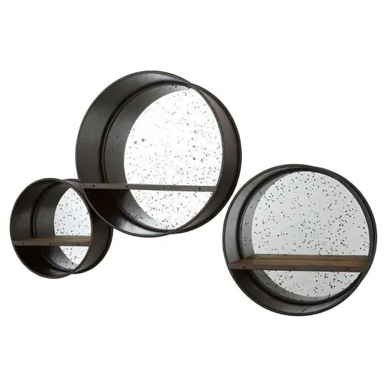 Trigona Set of 3 Wall Mirrors with Shelf - Silver, Metal image