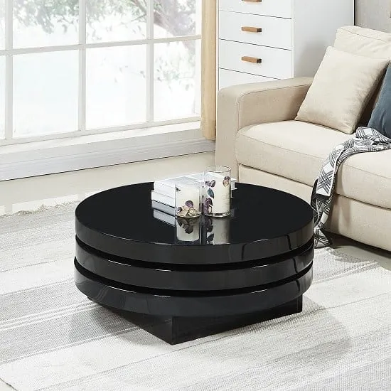 Triplo Round Rotating Coffee Table - Black image