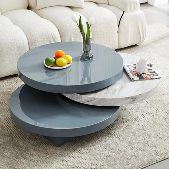 Triplo Round Rotating Coffee Table - Grey Magnesia Marble Effect image