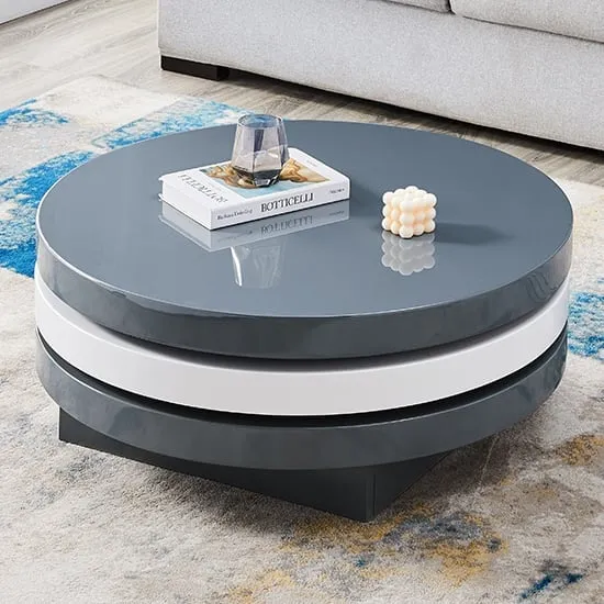 Triplo Round Rotating Coffee Table - Grey, White