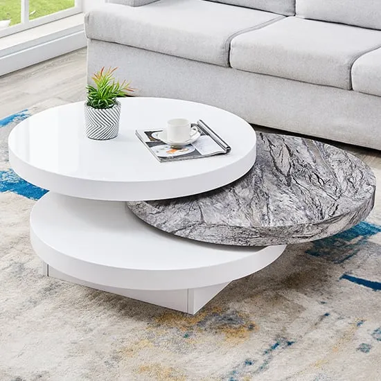 Triplo Round Rotating Coffee Table - Melange Marble Effect