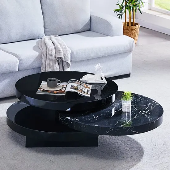 Triplo Round Rotating Coffee Table - Milano Marble Effect