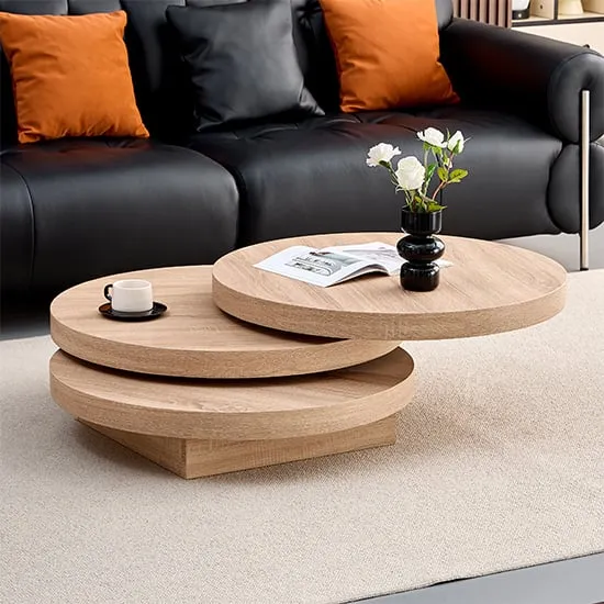 Triplo Round Rotating Coffee Table - Sanremo Oak